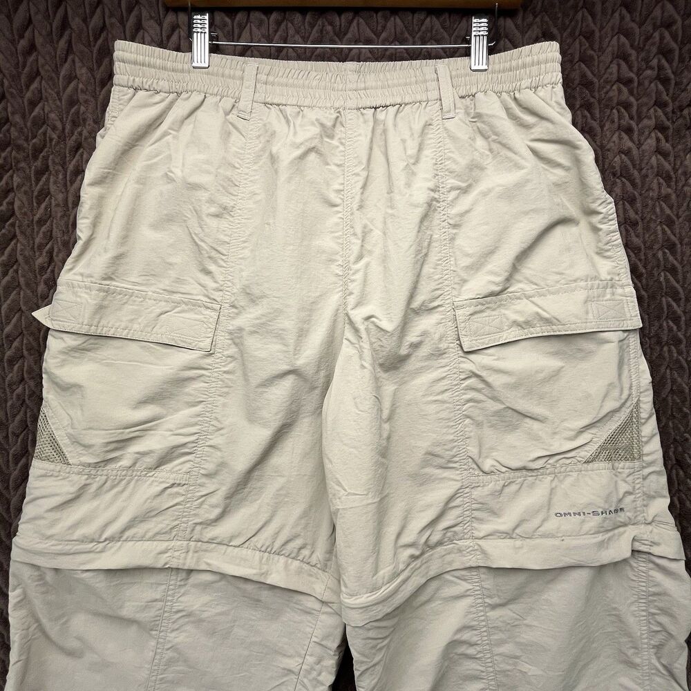 Columbia PFG Convertible Cargo Pants Mens Large Beige Liner Hiking Fishing